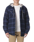 Wrangler Authentics Men's Long Sleeve Quilted Lined Flannel Shirt Jacket with Hood, Gray, Large