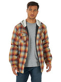 Wrangler Authentics Men's Long Sleeve Quilted Lined Flannel Shirt Jacket with Hood, Gray, Large