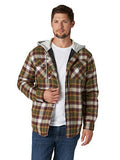 Wrangler Authentics Men's Long Sleeve Quilted Lined Flannel Shirt Jacket with Hood, Gray, Large