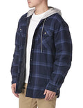 Wrangler Authentics Men's Long Sleeve Quilted Lined Flannel Shirt Jacket with Hood, Gray, Large