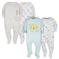 Gerber Baby Boys' 4 Pack Sleep 'N Play Footie, Dinosaur Blue, 3-6 Months