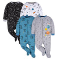 Gerber Baby Boys' 4 Pack Sleep 'N Play Footie, Dinosaur Blue, 3-6 Months