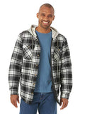 Wrangler Authentics Men's Long Sleeve Quilted Lined Flannel Shirt Jacket with Hood, Gray, Large