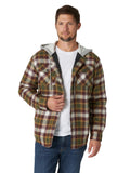 Wrangler Authentics Men's Long Sleeve Quilted Lined Flannel Shirt Jacket with Hood, Gray, Large