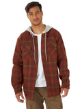 Wrangler Authentics Men's Long Sleeve Quilted Lined Flannel Shirt Jacket with Hood, Gray, Large