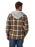 Wrangler Authentics Men's Long Sleeve Quilted Lined Flannel Shirt Jacket with Hood, Gray, Large