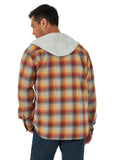 Wrangler Authentics Men's Long Sleeve Quilted Lined Flannel Shirt Jacket with Hood, Gray, Large