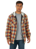 Wrangler Authentics Men's Long Sleeve Quilted Lined Flannel Shirt Jacket with Hood, Gray, Large